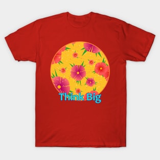 Circle Abstract Pink Flowers On Yellow Background T-Shirt